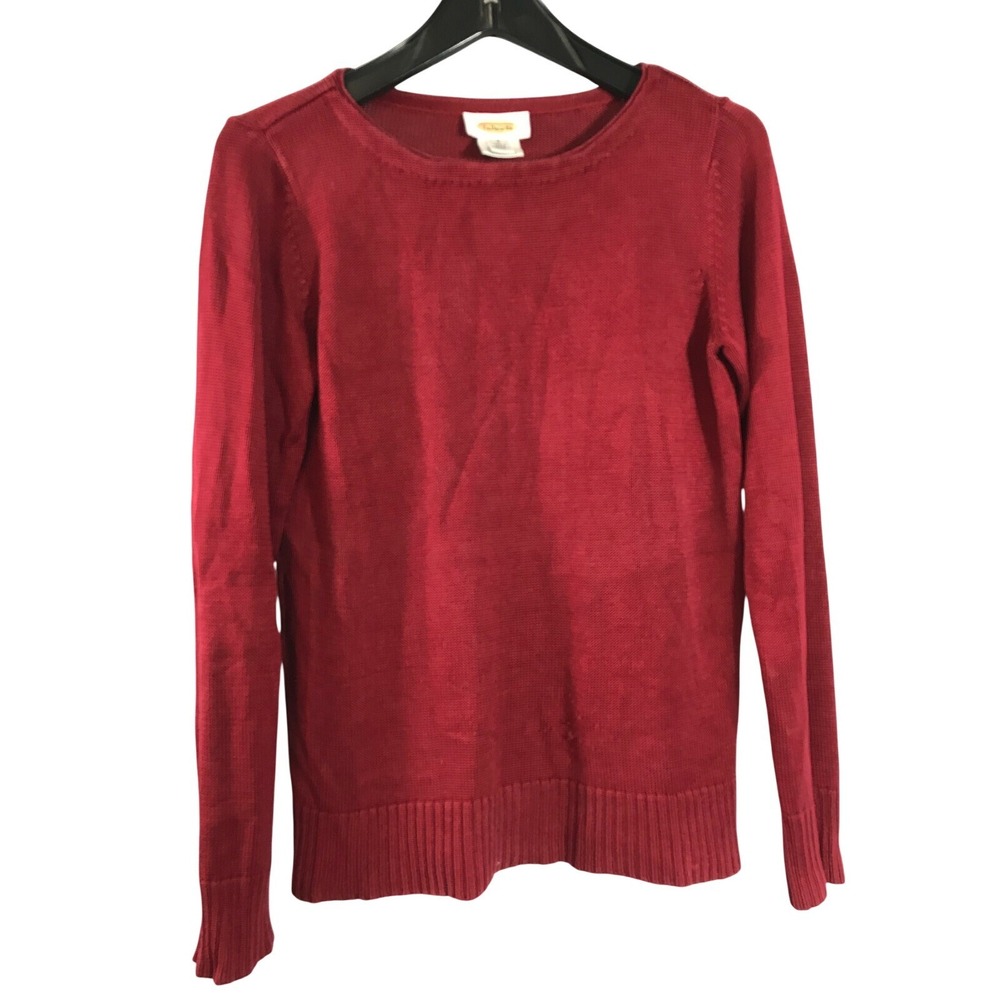 Talbots Womens Small Red Cotton Textured Knit Crew Neck Long‎ Sleeve Sweater